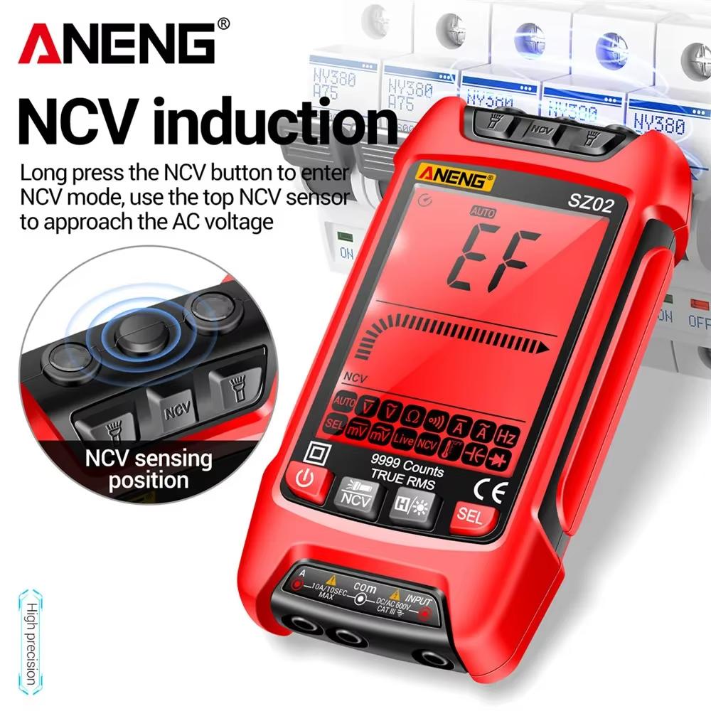 Portable ANENG SZ02 Digital Multimeter 9999 Counts AC DC Voltage Current Temp Capacitance NCV Zero Live Wire Tester HD Backlight Dual Digital Display