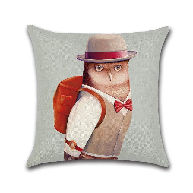 Cute Cartoon Elephant Pattern Throw Pillow Case Dog Cat Owl Fox Cotton Linen Decorative Pillowcases Kussensloop Almohada Zt243