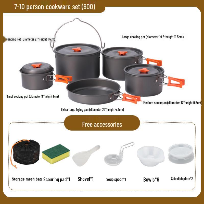 Portable Outdoor Camping Cookware Set: Folding Aluminum Alloy Pots & Kettle