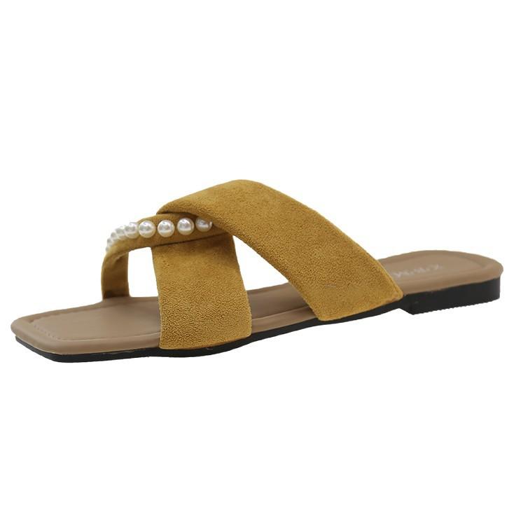 French square head one-word slippers women's wear 2025 summer new with skirt high-end Internet celebrity fashion cool slippers