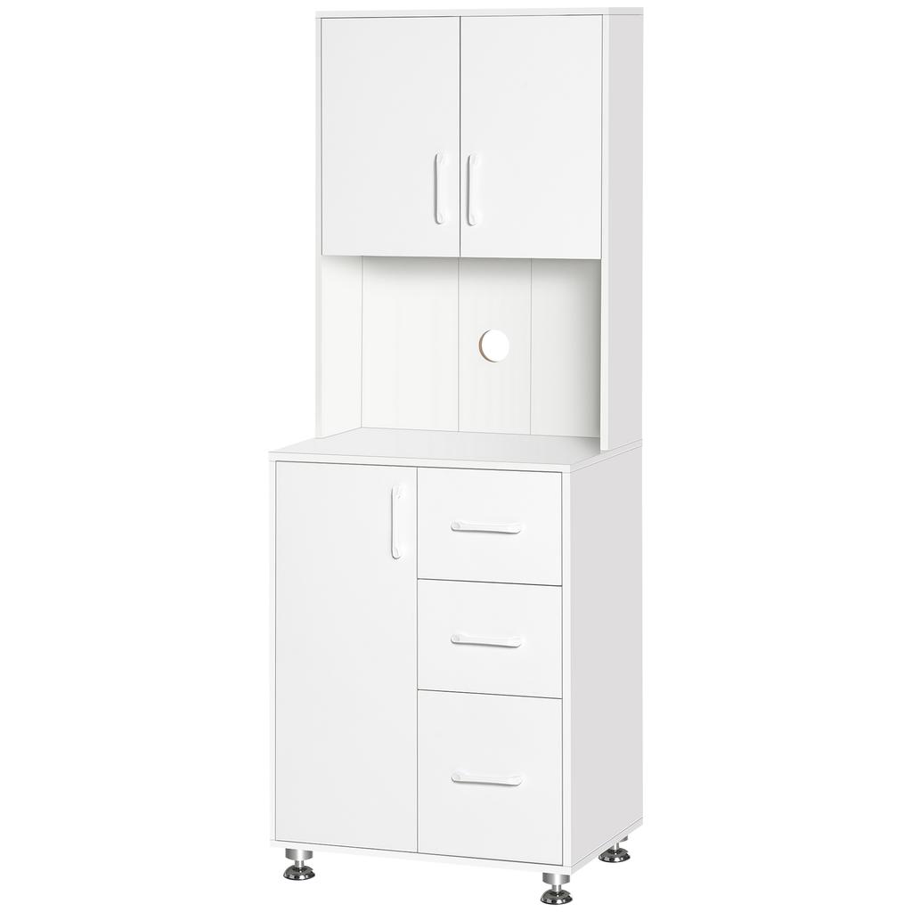 High-end kitchen buffet, 3-door, 3-drawer kitchen cabinet with worktop, 60 x 40 x 160 cm, white