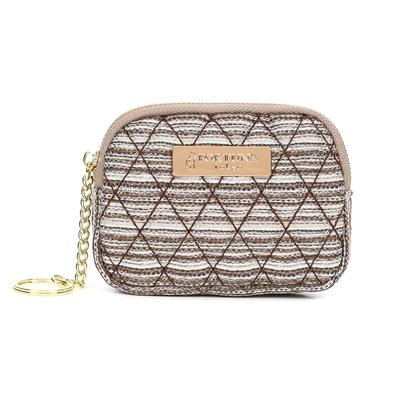 FORTUNA Tokyo Kyoto-woven Matelasse Coin Purse, Coin & Card Case, Coin Purse, Cosmetic Accessory Pouch with Keychain (Brown)