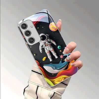 Vergoldete gehärtete Glas-Handyhülle, kompatibel Galaxy S26 S25 S24 S23 S22 Ultra Plus. Verfügt über ein Design aus dem Weltraumzeitalter.