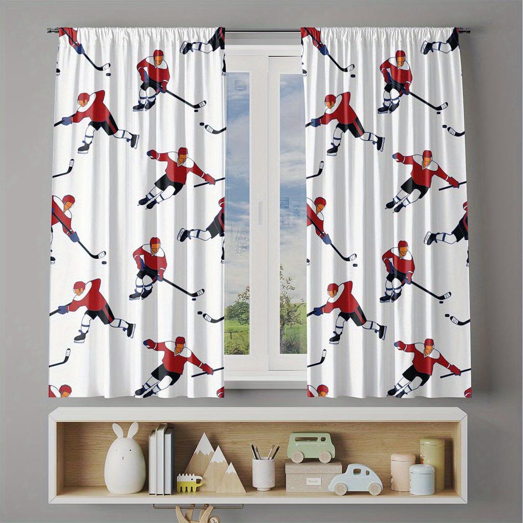 Hockey Player Print Curtains Polyester Fabric Suitable Bedroom Living Room Decoration Curtain Machine Washable Ideal For Great