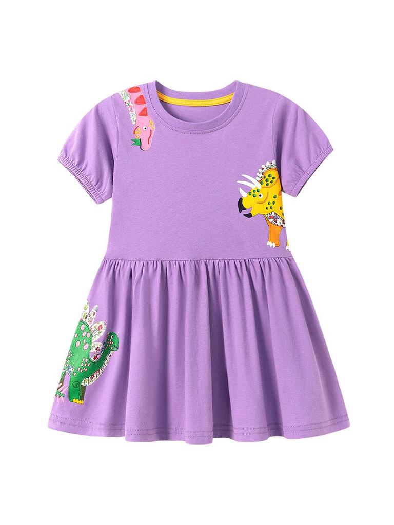 Little Maven Girls' Cartoon Short-Sleeve Summer Dress - European & American Style.