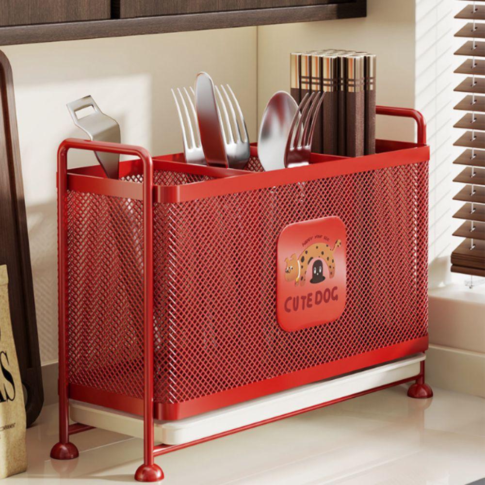 Carbon Steel Cutlery Drain Rack 3 Grid Kitchen Utensil Storage Basket Cutlery Holder Spoon Fork