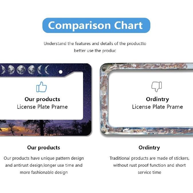 Moon Starry Sky License Plate Frame,Forest Funny Cute License Plate Frame 2 Pack Car Accessories Aluminum License Plate Covers for Men Women 2 Holes