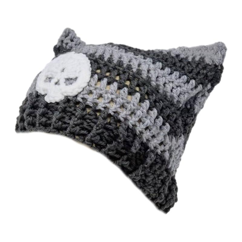 Y2K Anime Ear Cap Windproof Hat Female Beanie Headwear Handcrochet Pullover Hat