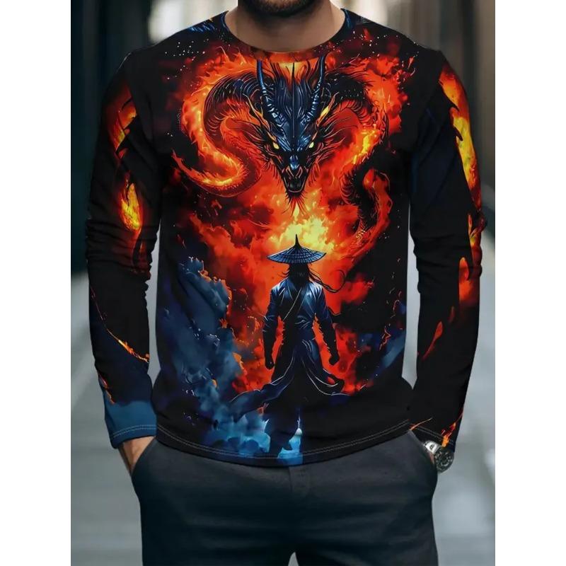 Men's 3D Printed Crew Neck Long Sleeve T-Shirt Fashion Versatile Trend Breathable Casual