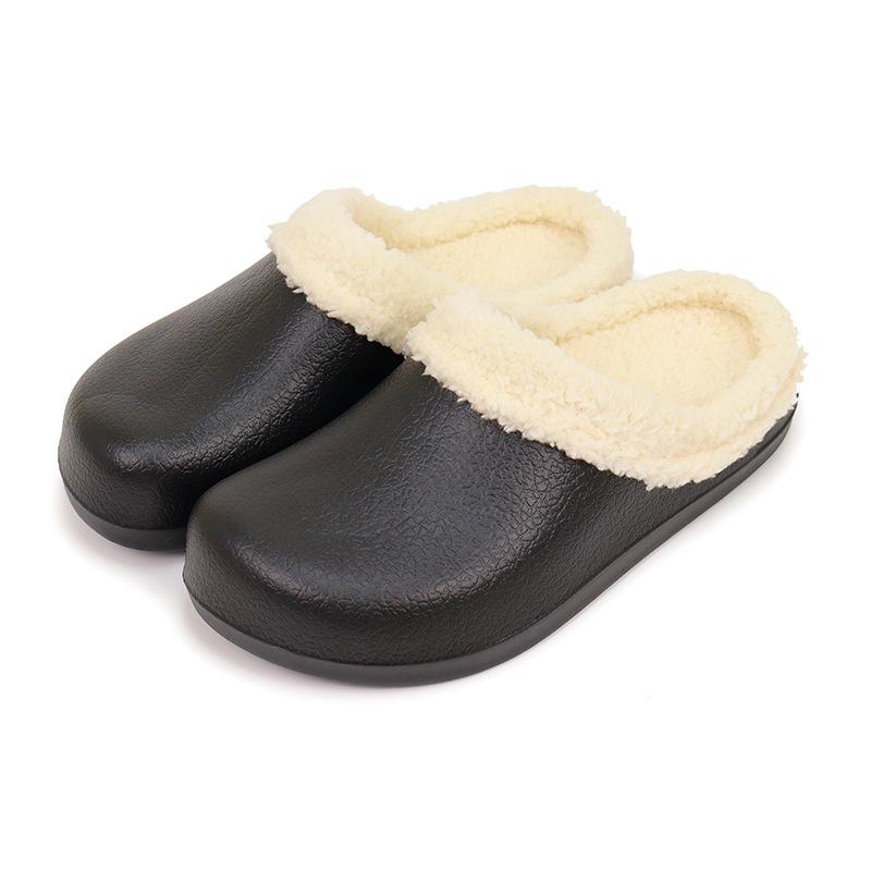 

Winter women s cotton slippers for couples to stay warm at home with fleece and anti slip fur slippers, waterproof maternity slippers 44-45 бежевий