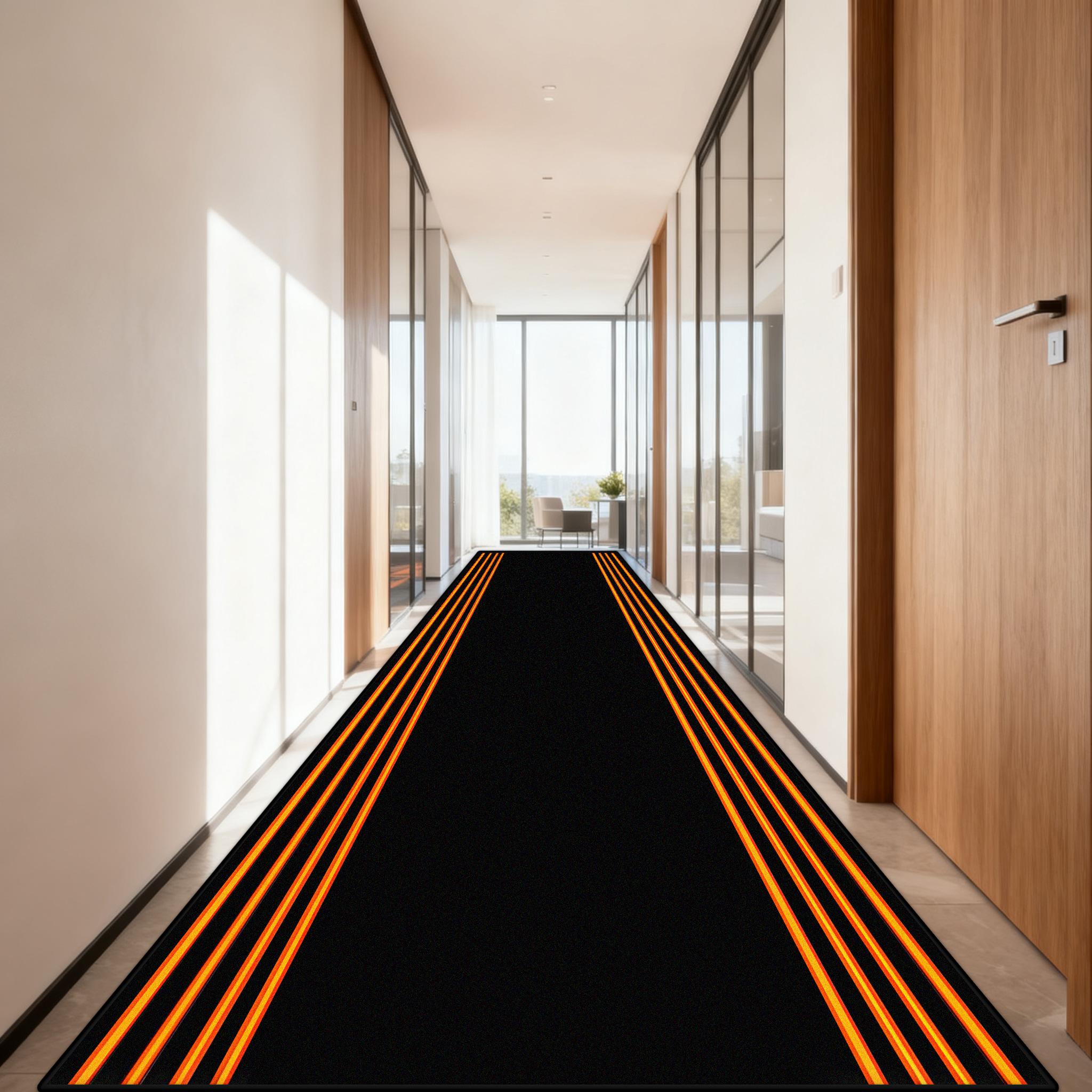 

Black Orange Striped Long Runner Rugs Nordic Corridor Decor Easy Clean Washable Floor Mats Home Living Room Hall Stairway Carpet 60x200cm