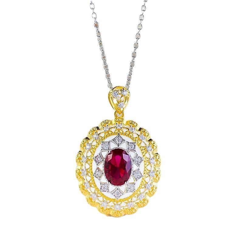 New S925 Silver Red Oval Pendant Necklace, Niche, Exquisite, Fashionable, High-quality Wedding Jewelry