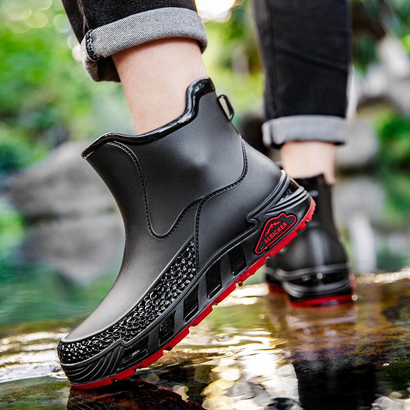 Big Size Ankle Rain Boots For Men Women Fashion Casual Design Waterproof Non-Slip Comfortable Rain Shoes Daily Working Outdoor