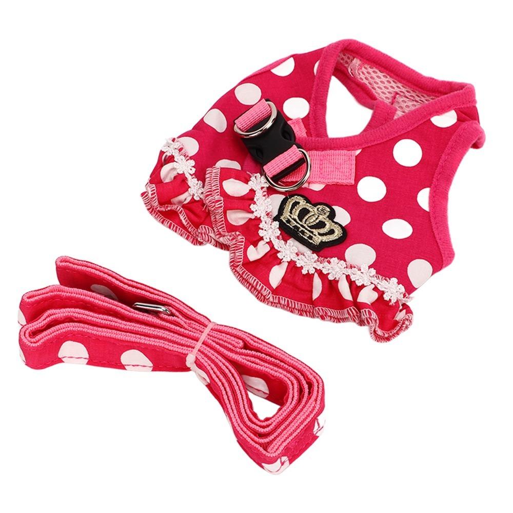 Polka Dot Print Small Dog Vest Harness Pink Tone Pet Walking Harness Pet Daily Outing