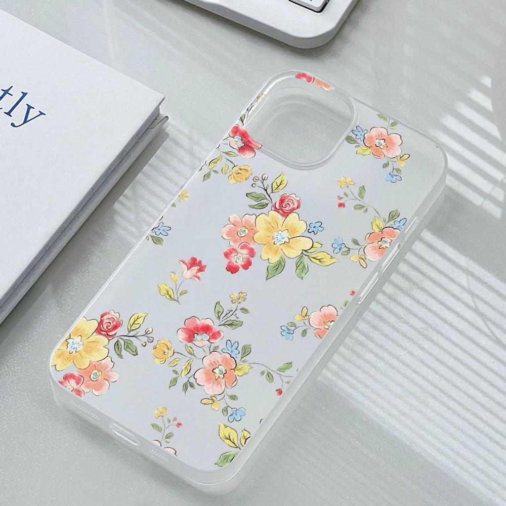Mobile Phone Cases for iPhone 11 13 15 Pro Max 12 14 Pro Max Case iPhone 16 15 Plus 13 Pro 12 Frosted Texture Painted Cartoon Flowers
