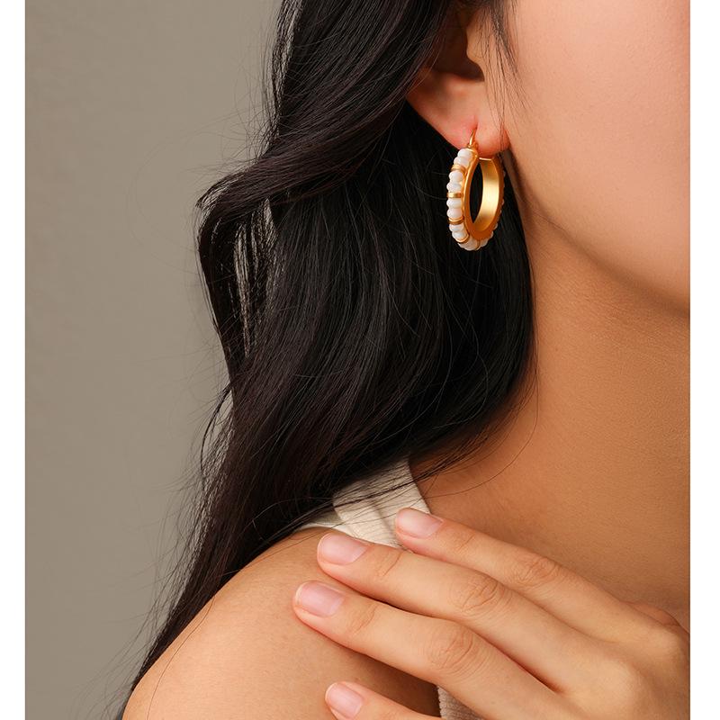 Bohemian Colorful Natural Stone Beaded Earrings - European & American Retro Style, High-End Light Luxury