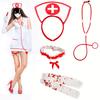 Halloween Nurse Headwear with Fake Stethoscope Pen Sexy Nurse Headwear Headband Lace Red Cute Cosplay Costume Birthday Makeup