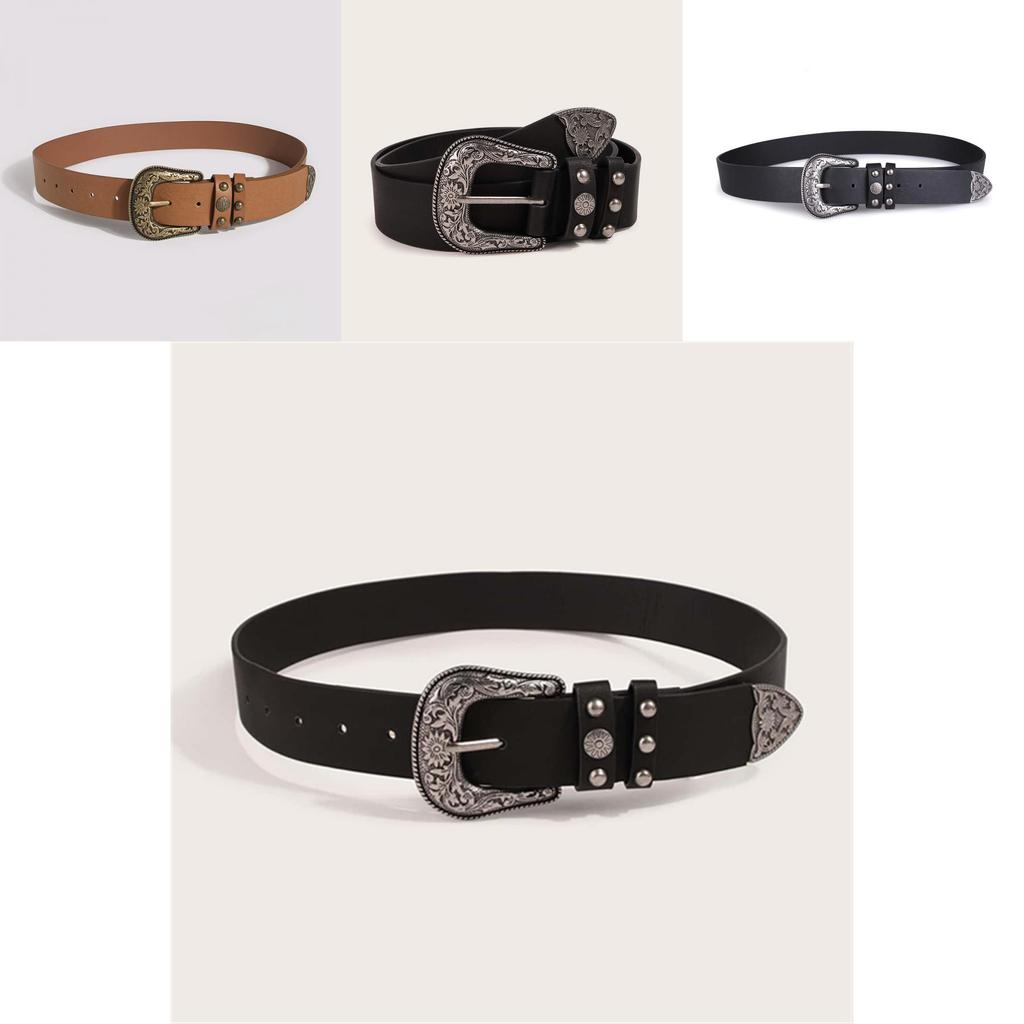 Retro Art Deco Womens Faux Leather Belt With Metal Buckle For Summer