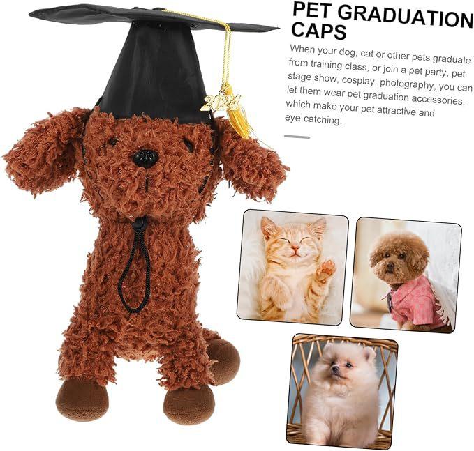 Maturitní čepice se žlutými střapci, Malé zvířecí bakalářské klobouky, Nastavitelné maturitní foto rekvizity pro mazlíčky a sváteční doplňky