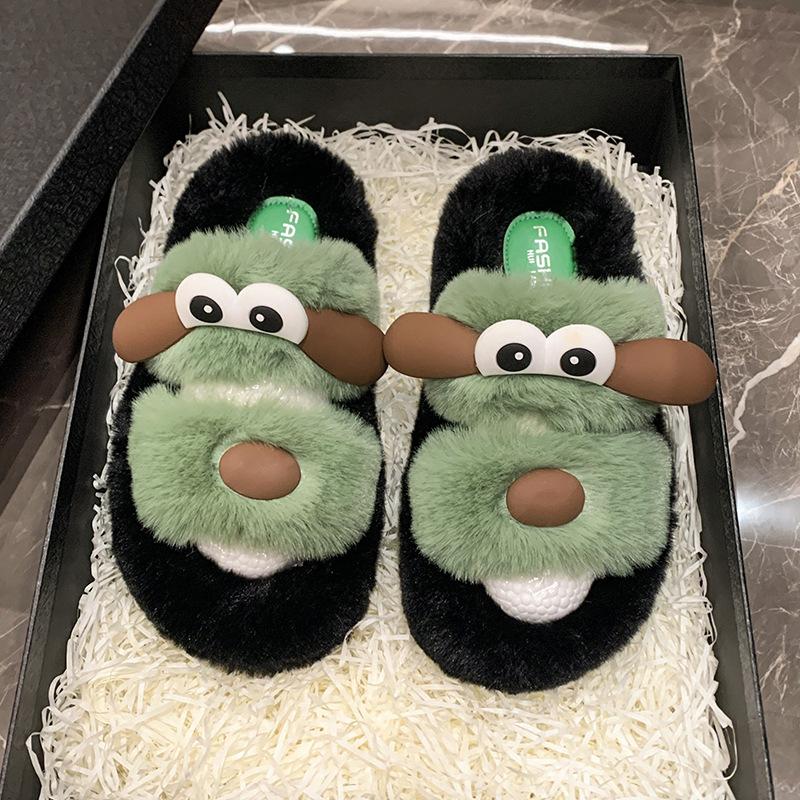 Cartoon Cute Fluffy Drag Women Wear 2025 Autumn New Thick Bottom Height Increase Small Home Versatile Cotton Slippers