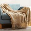 Nordic Knitted Throw Blankets with Tassels Khaki Cream Grey Vintage Blankets Luxury Bed Sofa Couch Oversized Bedspread Cover