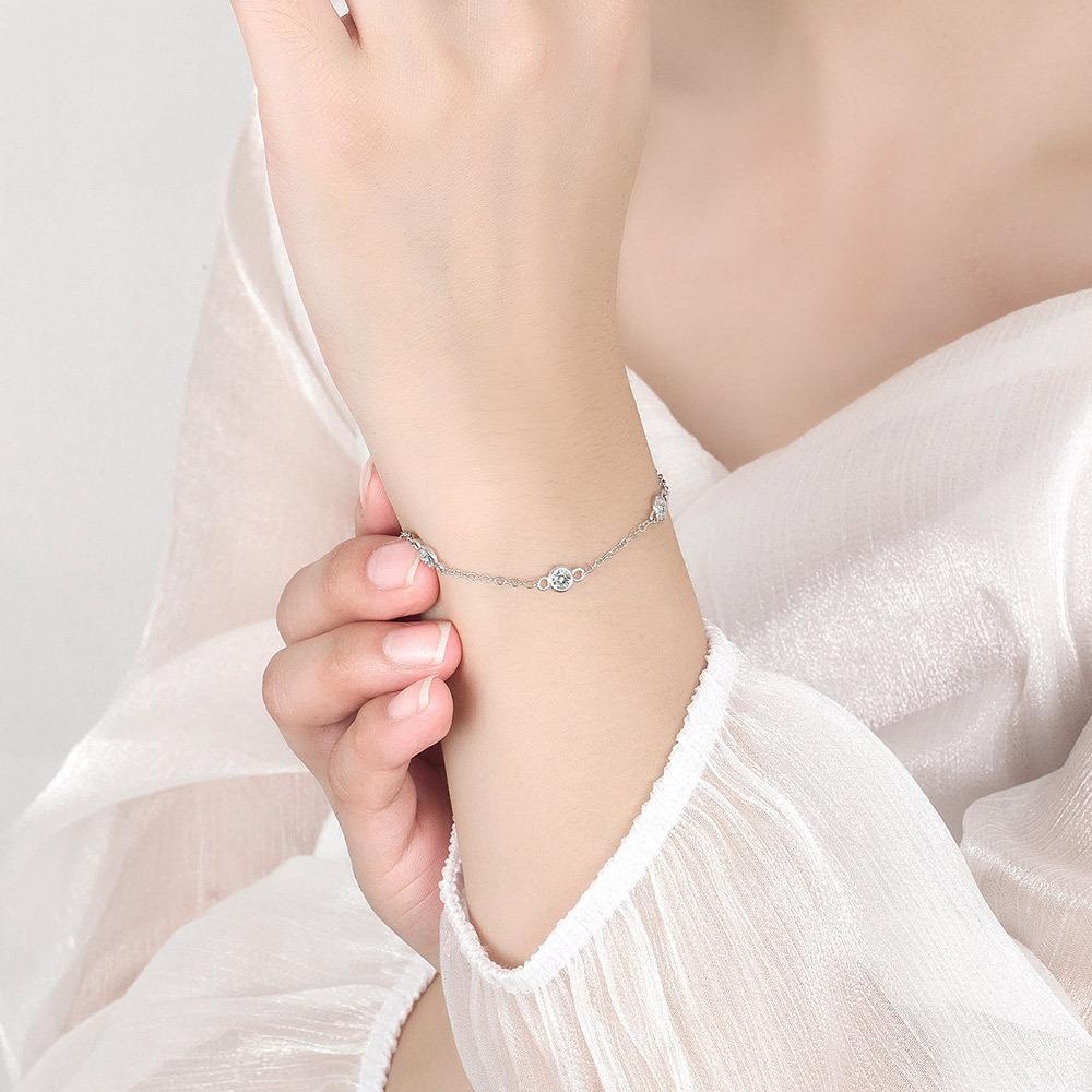 925 Sterling Silver Simple Stylish Colorful Geometric Crystal Zircon Bracelet Birthday Party Anniversary Gift