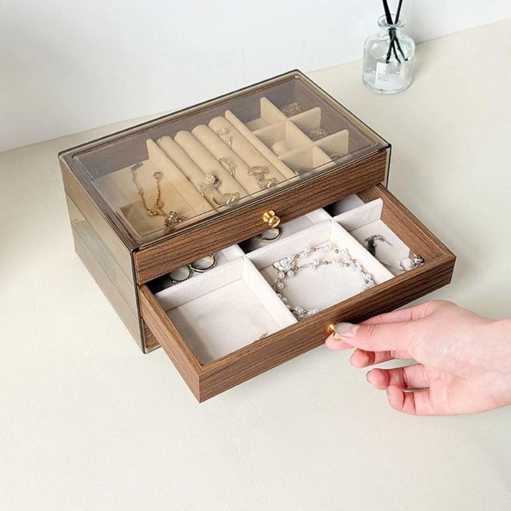 Rings Necklace Wooden Jewelry Box Transparent Window Square Jewelry Box Jewelry Storage Case Gift
