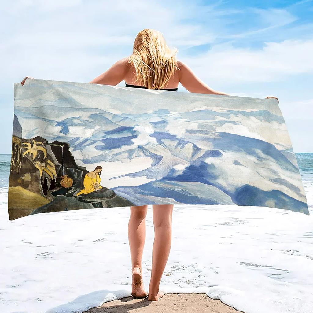 Roerich Paintings Microfiber Oversized Lightweight Beach Towel Extra Large Sand Free Towels Travel Swim Pool Yoga Gym Camping
