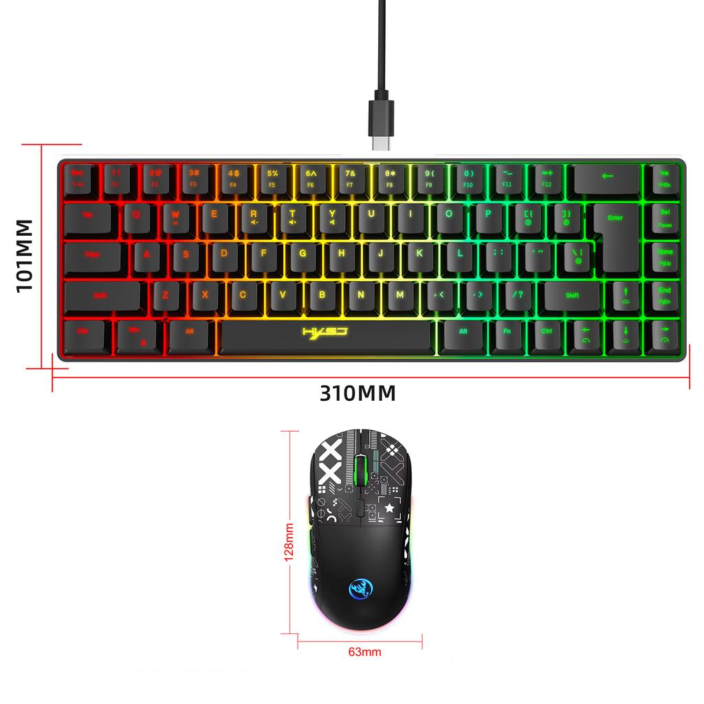HXSJ Kombinace klávesnice a myši Drátová K68 RGB Streamer Mini Herní klávesnice Membránová klávesnice a
