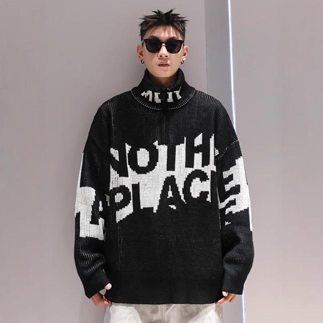 

Woolen Half-Zip Stand Collar Sweater for Men & Women XXL чорний