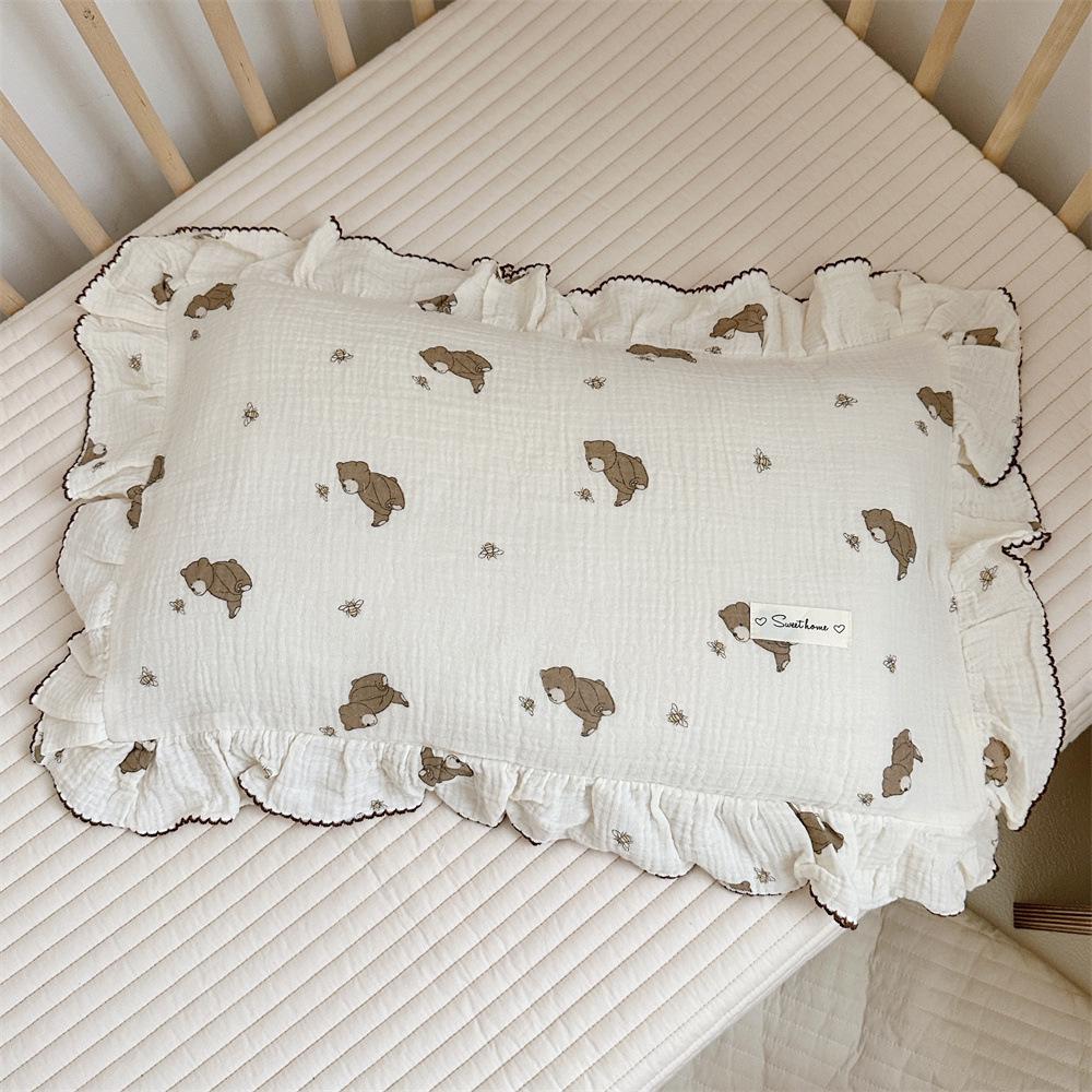 Small Floral Ruffle Lace Double Layer Cotton Gauze Pillowcase for Kindergarten