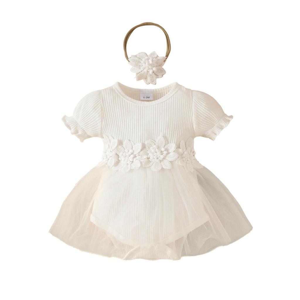 Kinder Freizeit Kurzarm Niedlich Mode Taille Applikation Babykleid
