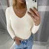 Жіночі модні повсякденні светри з довгим рукавом і V-подібним вирізом з однотонним принтом осінь-зима
