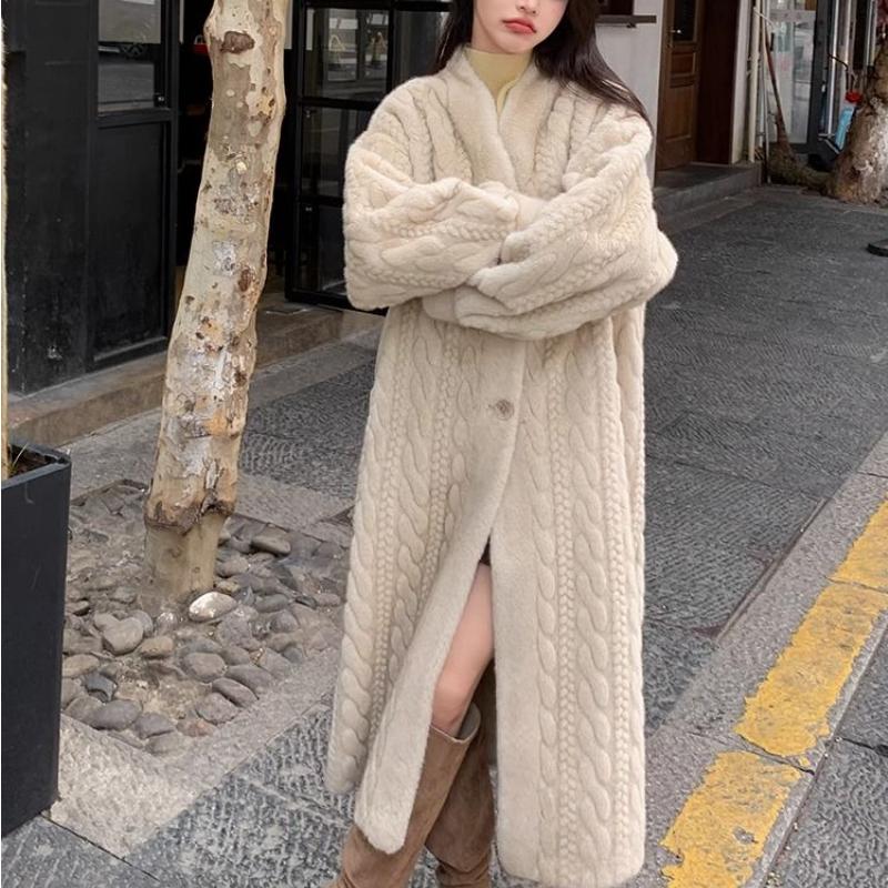 Long Warm Soft Faux Rabbit Fur Jacket Women Fashion High Grade Winter Casual Plush Coat Female Thickened Luxury Outerwears New