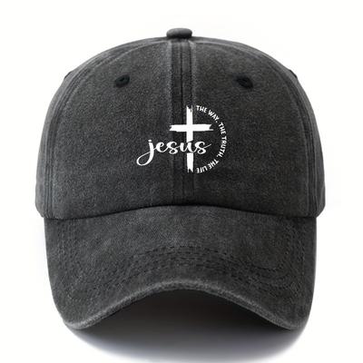 Jesus Cross Baseball Cap Washed Cotton Adjustable Curved Brim Hat for Unisex Outdoor