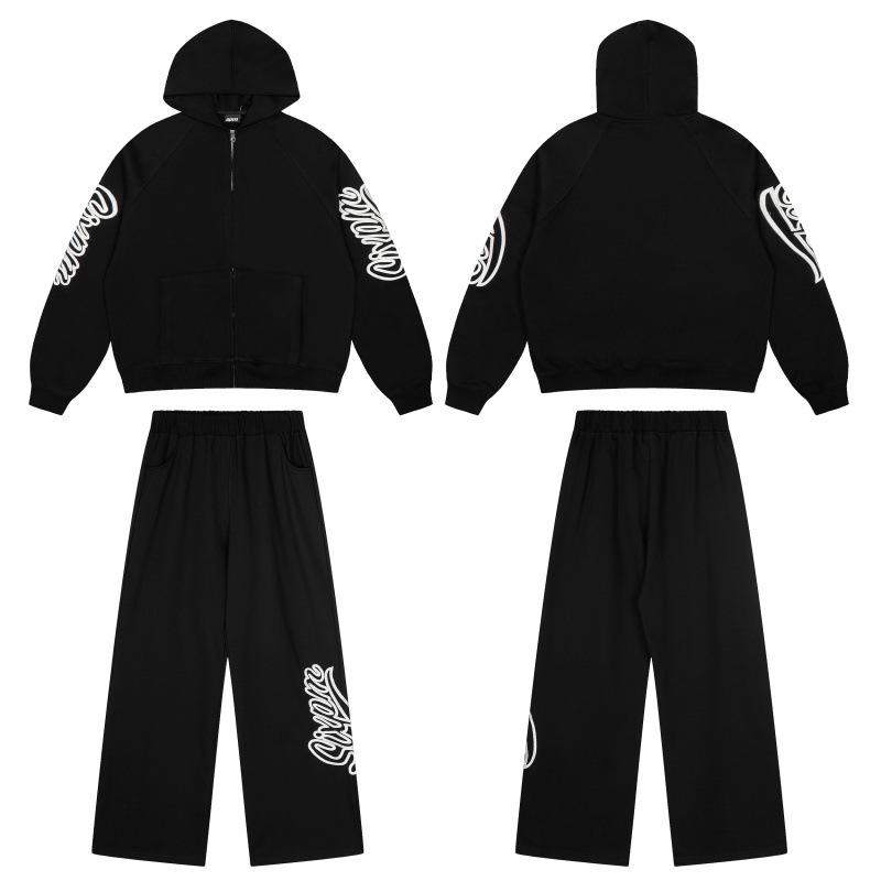 6PM Vyšívaná mikina s kapucí a tepláky Hip Hop Pánská sportovní souprava