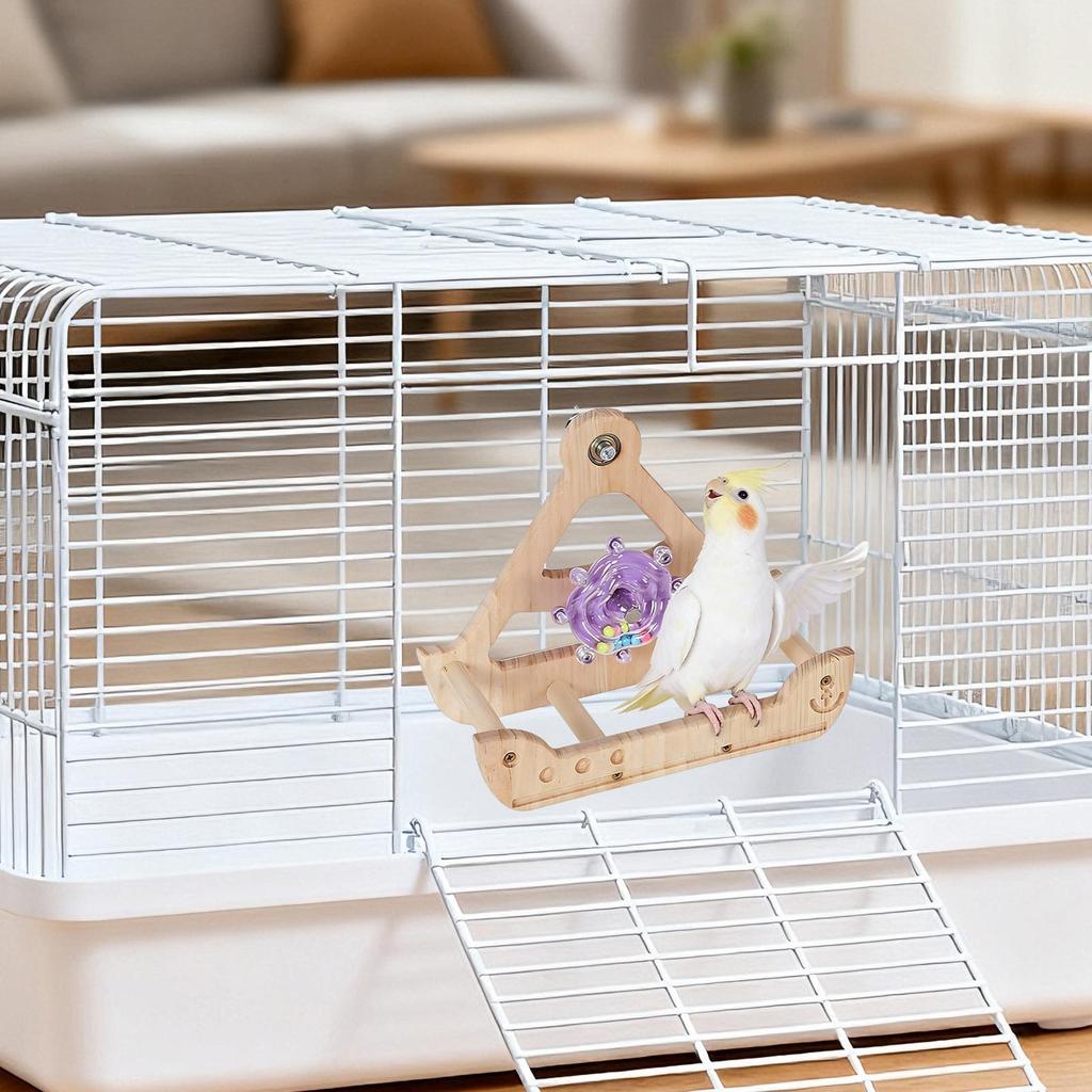 Bird Swing For Cage Wooden Rotatable Perch Bird Cage Toys For Pets Hummingbirds Backyard Play Enrichment Exercise Climbing