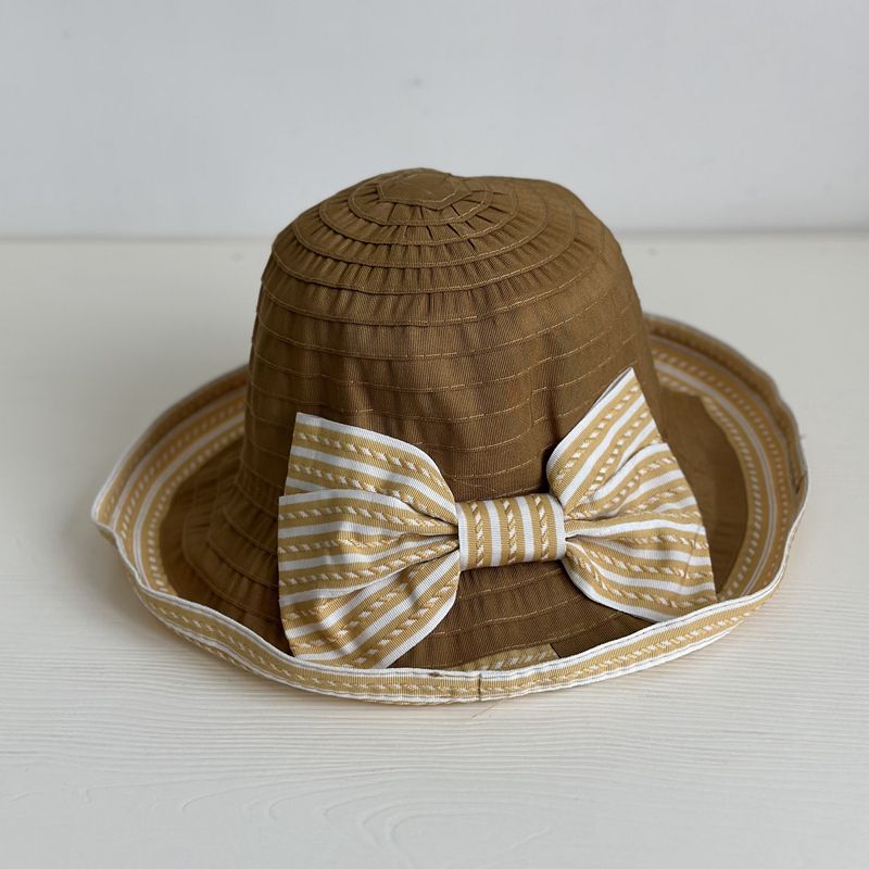 

Солнцезащитная шляпа для женщин летом, Модные контрастные полоски, Банты, Закатанные края, Панама для путешествий, Солнцезащитная шляпа от солнца M（56-58cm）