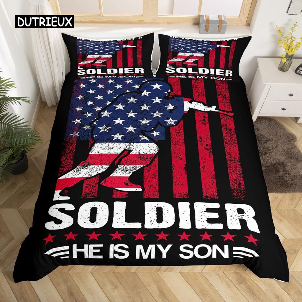 Soldier Duvet Cover Set King Size Soldier Helicopter Silhouette Bedding Set Microfiber 2/3pcs Green Black Military Quilt Cover