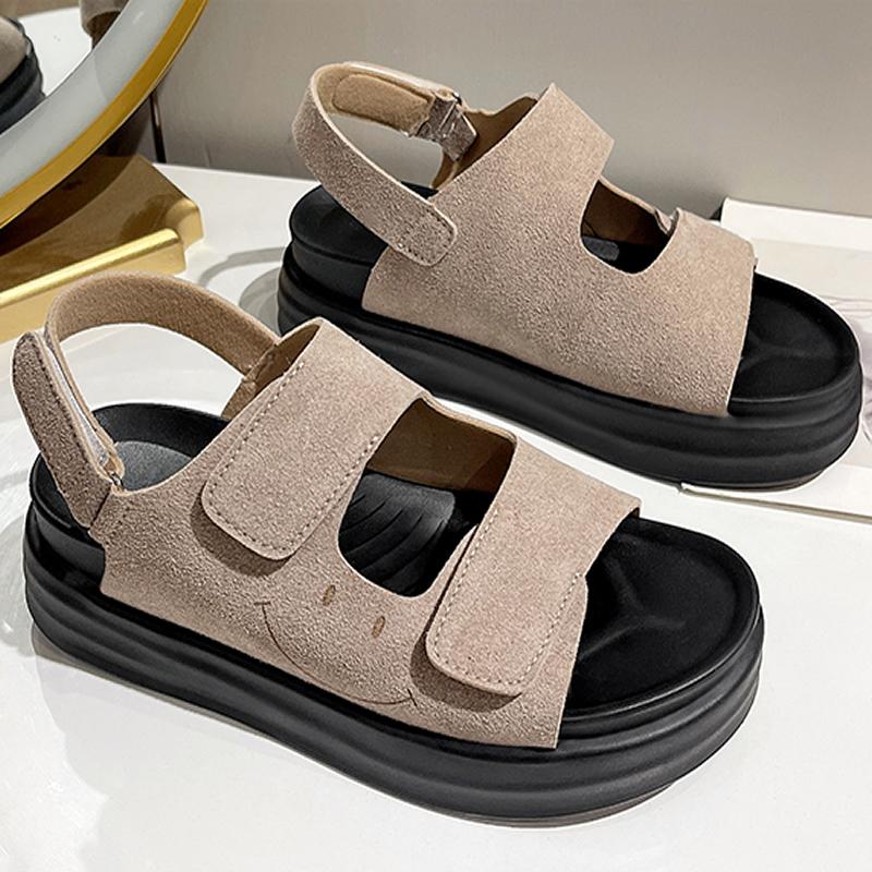 Summer New Roman Style Thick Bottom Sandals Women s Slip-On Beach Shoes Retro Magic Tape Strap Buckle Flat Heel Ladies Sandals 35 хаки 2799₽