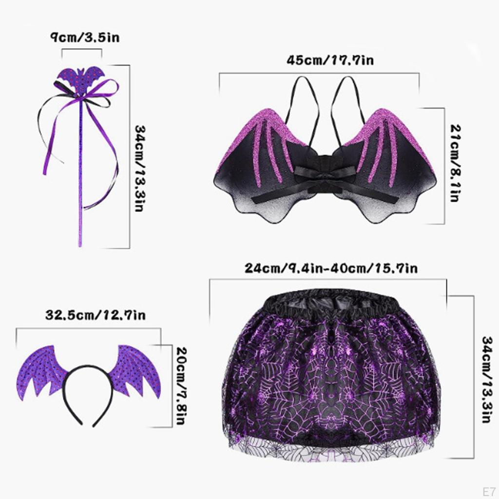 Halloween Costume Set Headband Hair Band Clothes Outfits Tutu Skirt and Wing Festival Theme Party