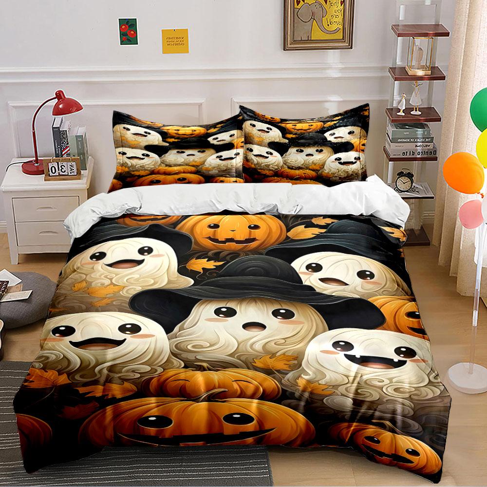 Cute Ghosts and Pumpkins Pattern Bedding