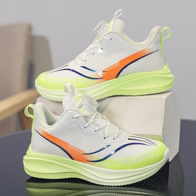 Red Rabbit Rotating Button Classmate Leather Surface Waterproof Middle and Older Children Student Running Shoes Shock Absorption Lightweight Sneakers 