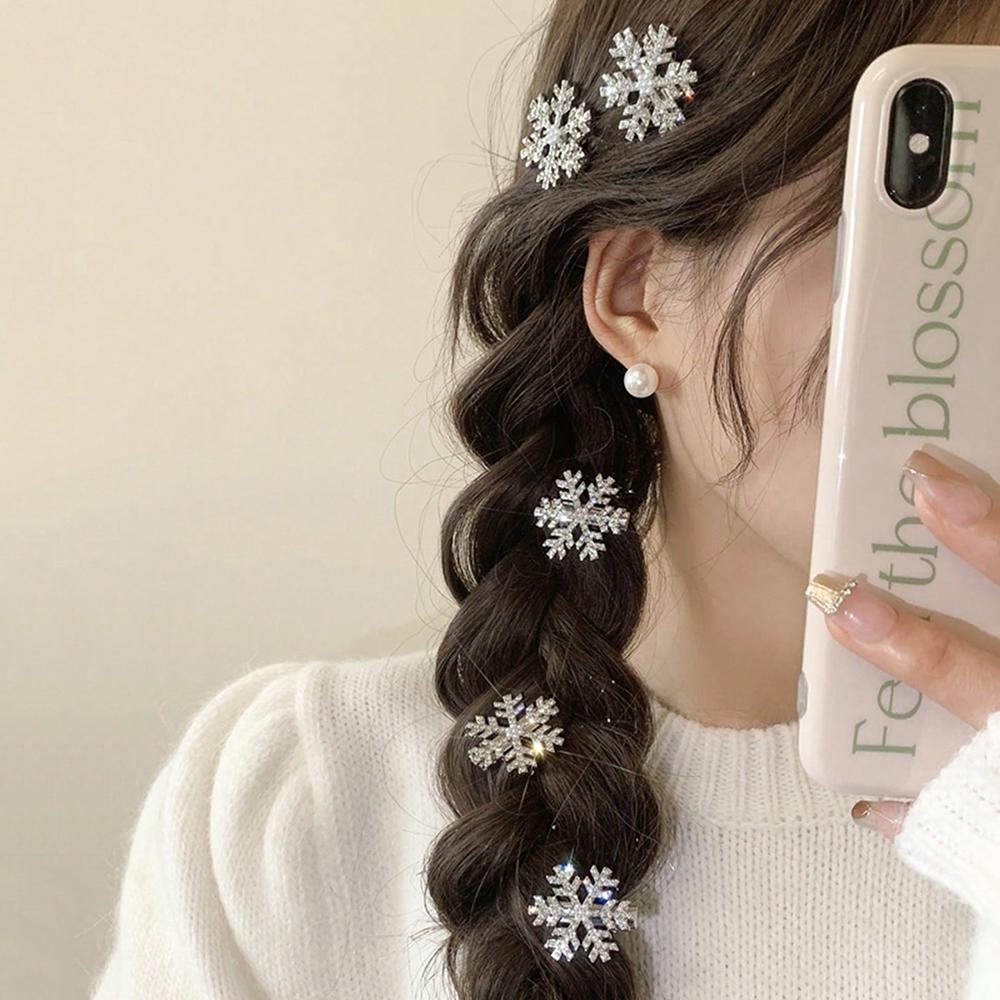5pcs Fashion Snowflake Imitation Pearl Hair Clips Broken Hair Duckbill Clips New Year Valentine Day Gifts Women Hair Accessories
