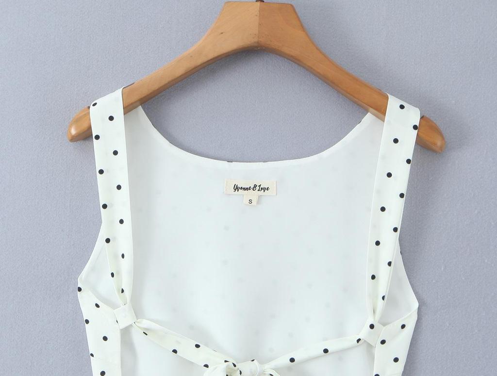 2026 Sweet Polka Dot 2-Piece Set: Slim Fit Backless Crop Top & Low-Waist A-Line Mini Skirt