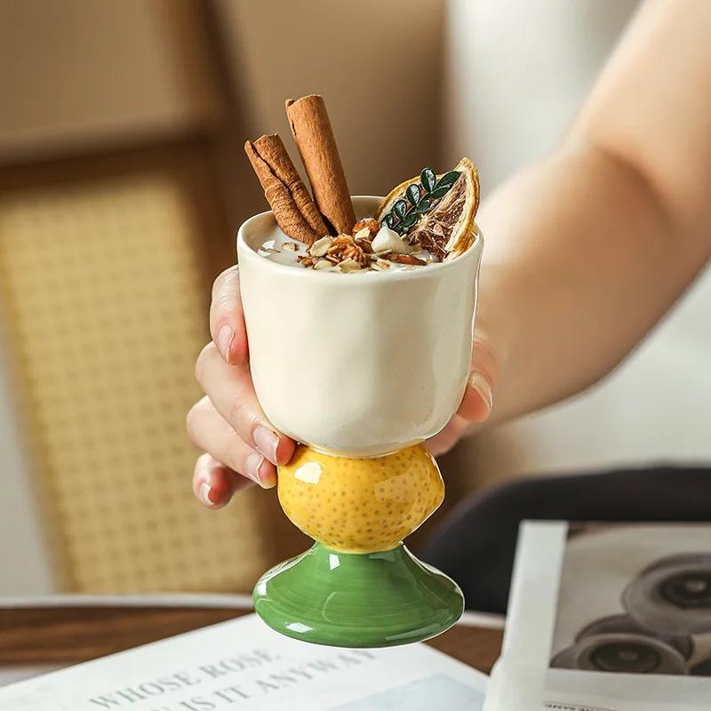 BRFruit Keramik Hohe Fußschale Eisbecher Dessert Spezifische Tasse Nach dem Abendessen Vorspeise Molekulare Küche Tafelgeschirr KeramikEY