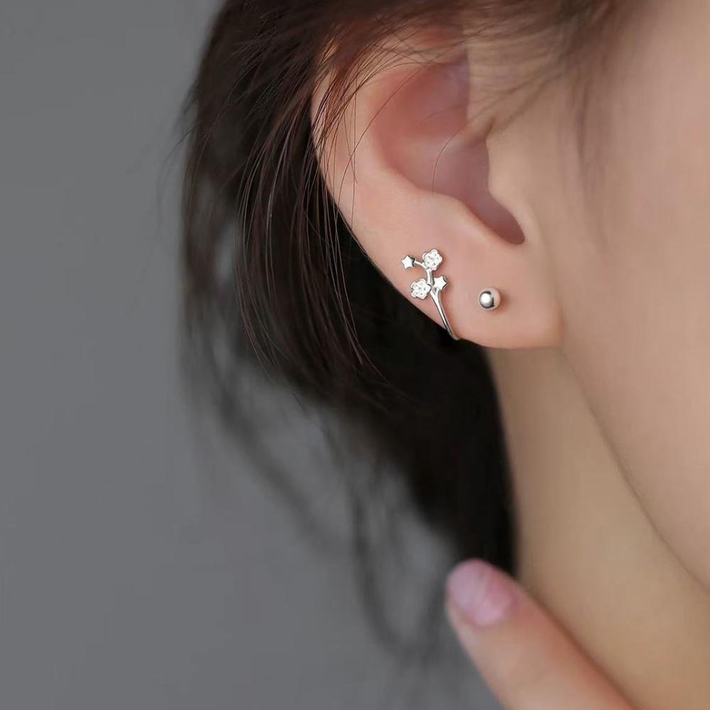 Real 925 Silver Flower Bead Screw Stud Earrings For Women Party Classic Fine Jewelry Light Exquisite Plant Accessories