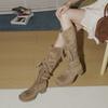 Main Push Edition~ Retro Wasteland Heel Wrap Strap Pile Boots Western Cowboy Boots But Knee Maillard Boots