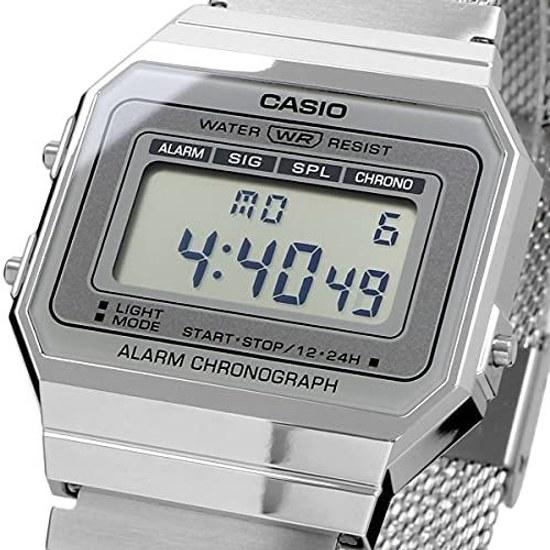 CASIO Digital Wristwatch Vintage Series A700WM-7A Metal Mesh Band Mens Womens Silver Overseas Model