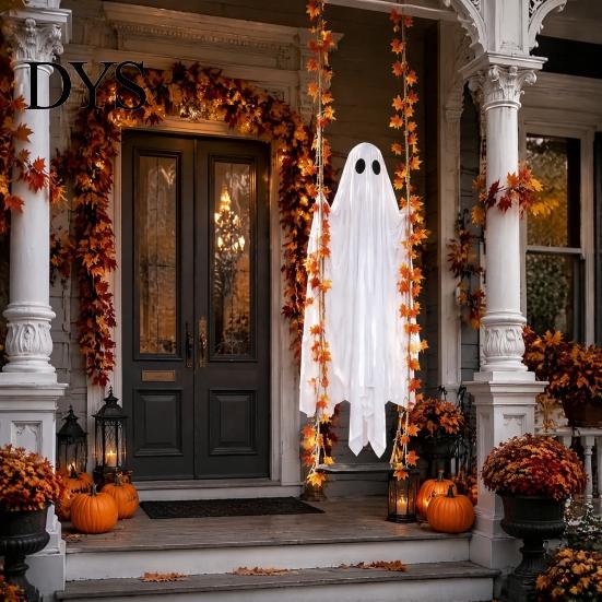 Reusable Holiday Props Light Up Hanging Swinging Ghost Halloween Decoration with Remote Control, Large White Unique Theme Accents Ornament Maple